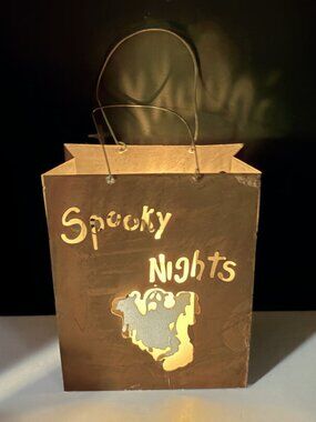 Vintage Inspired Halloween Metal Luminary "Spooky Nights", Floating Ghost